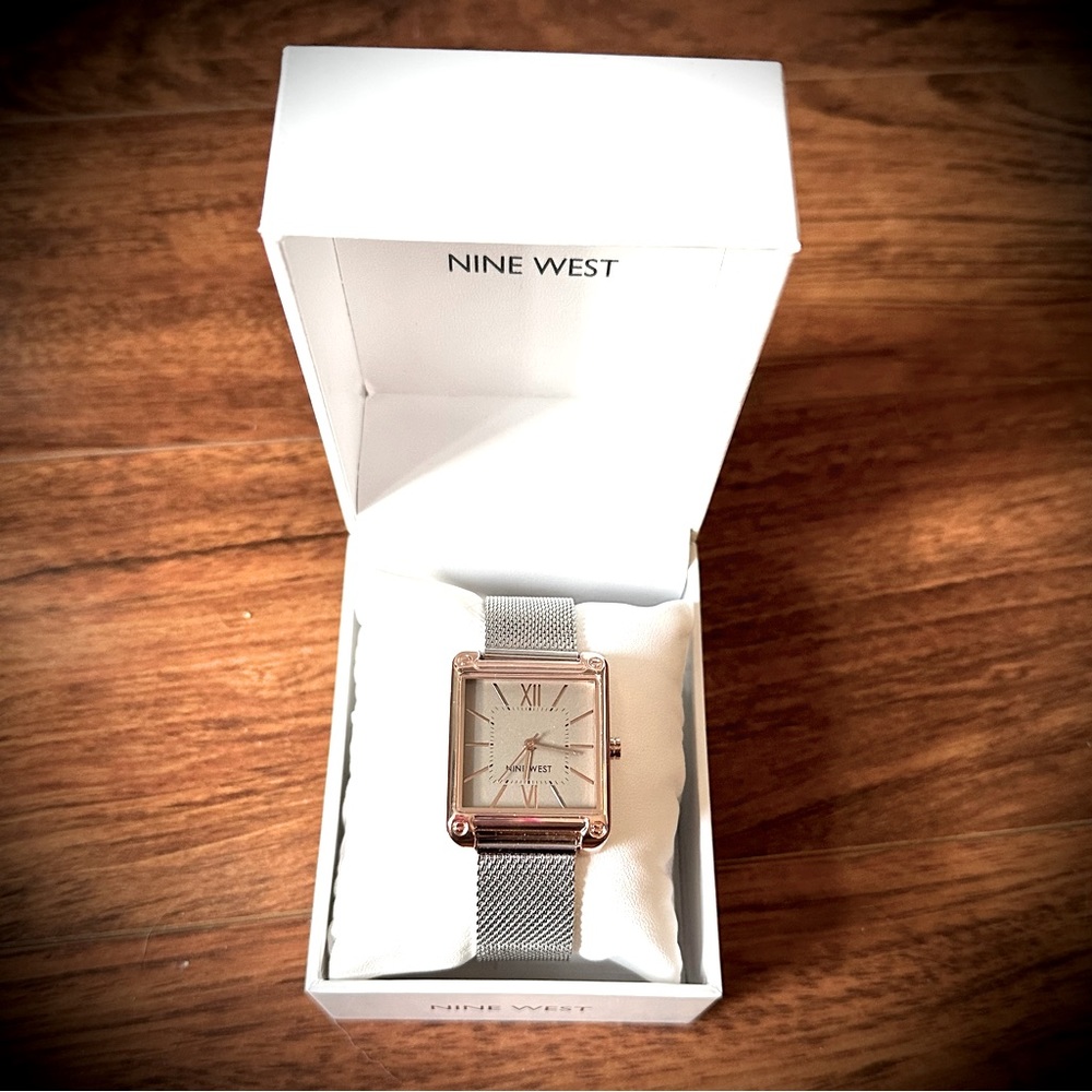 Nine West Rectangular Case Mesh Bracelet Watch - image 5